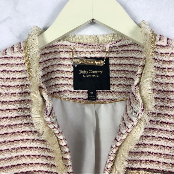[Juicy Couture] Stripe Tweed Fringe Jacket - Picture 3 of 7